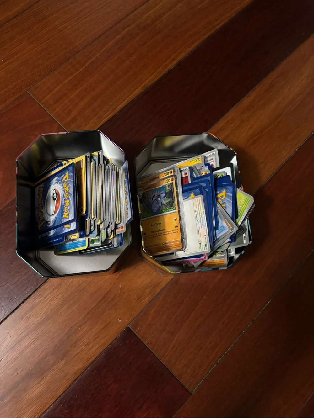 Pokémon Trading Card Tins (2) with Assorted Cards - Blue & Yellow